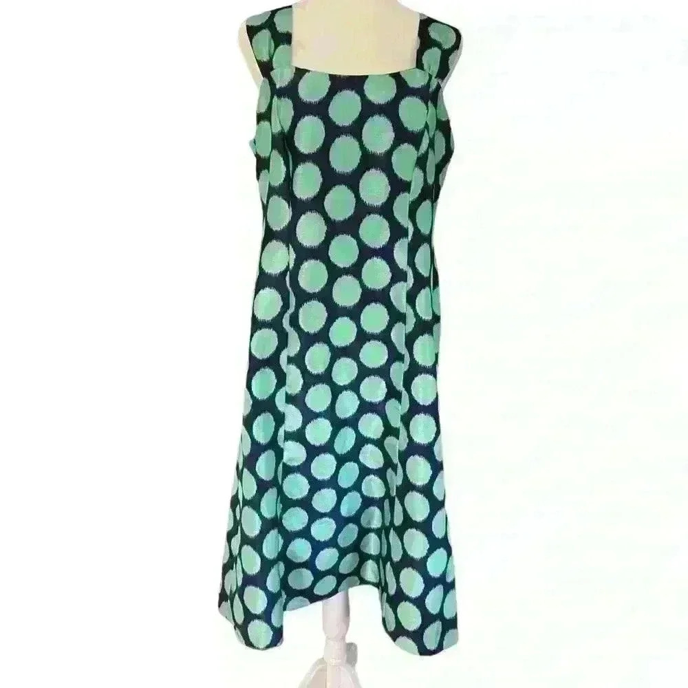 Dana Kay Midi Dress Size 10 Navy w Green Polka Dot Party Brunch Shower Cocktail